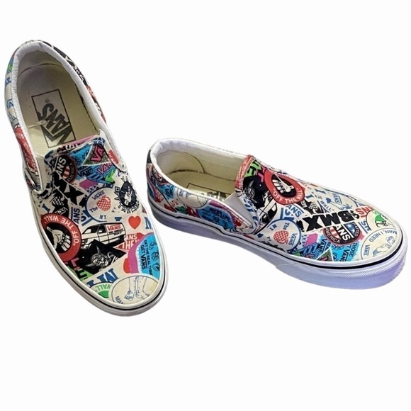 VANS BMX Slip-Ons Mash-Up Sticker Multi Color Women’s Size 5.5 - Picture 1 of 11